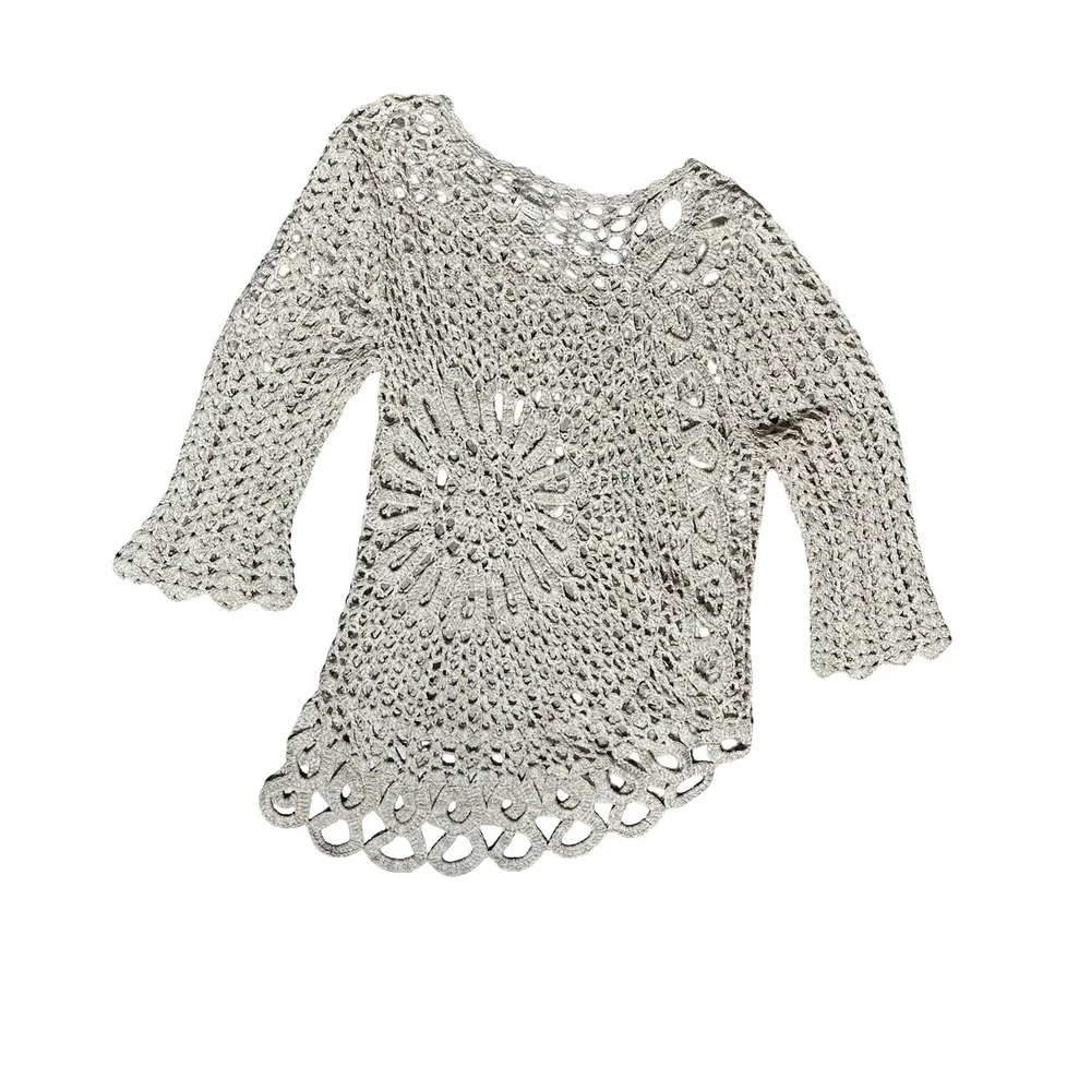 Monroe & Main Crochet Knit Shrug Cardigan Beige Boho Open Front Women S - Picture 2 of 7